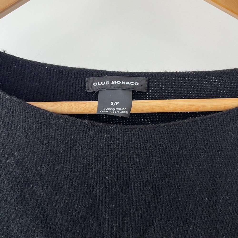 Club Monaco Black Long Sleeve Top with Leather Details Size S - Picture 3 of 5